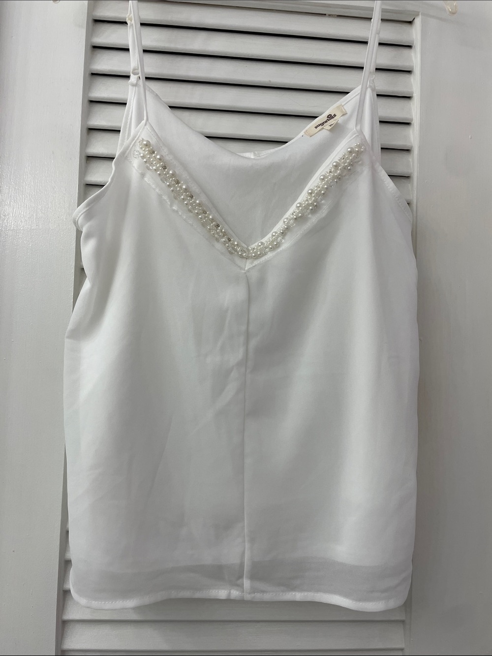 Pearl-Embellished White Satin Camisole